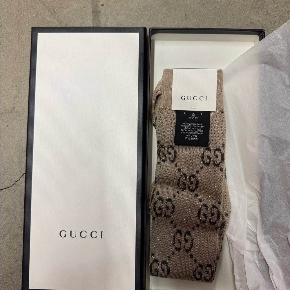 Gucci Tan GG Logo Socks